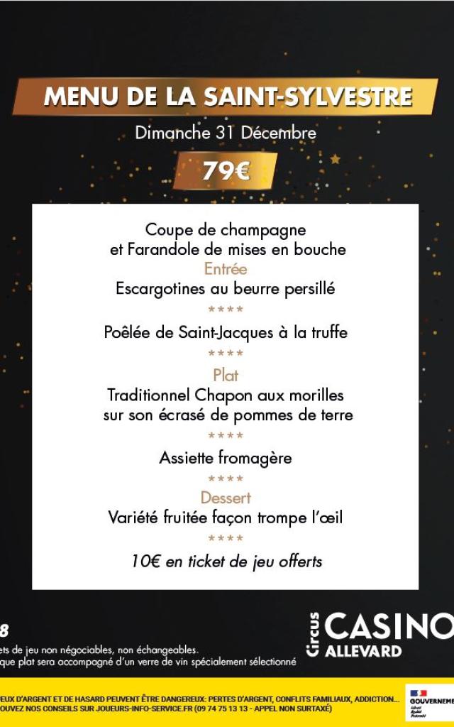 Menu 31 Decembre Bistro Casino